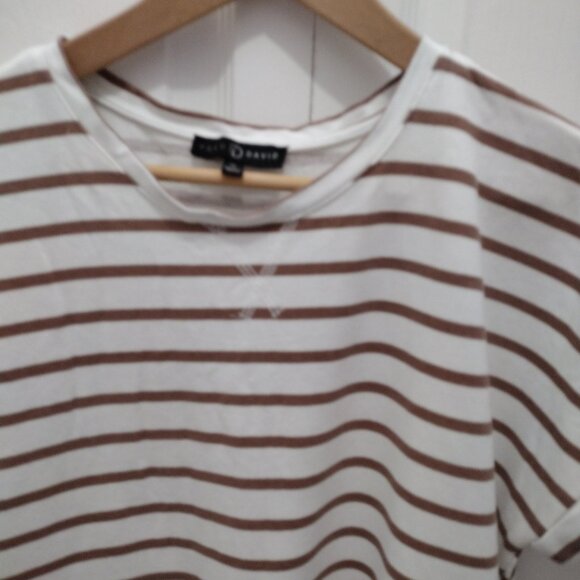 Fred Daniel Women’s XL Cream Brown Striped T-Shirt Dress Relaxed Cotton Blend Ca - Picture 5 of 6